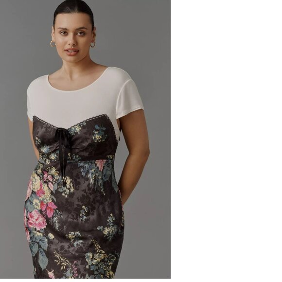 By Anthropologie Twofer Midi Slip FLORAL flower Dress size M new nwt - Picture 2 of 6